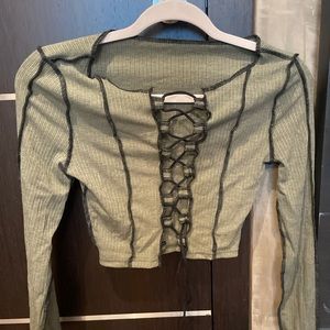 Green shein tie long sleeve top
